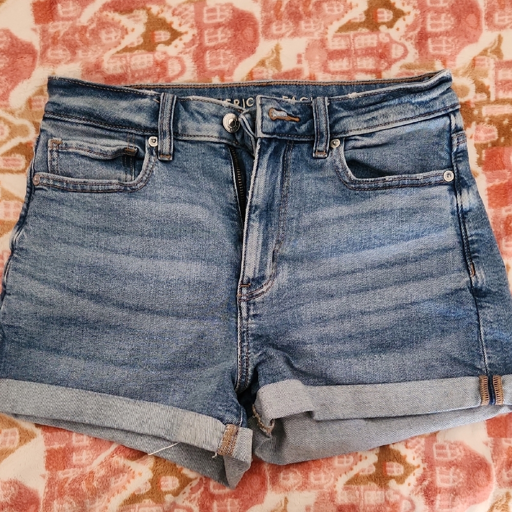 American Eagle Outfitters Light Blue Rolled Hem Stretchy Jean Shorts